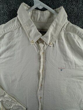 Barbour Men Button Up Shirt Tailored Fit White Medium Long Sleeve Cotton Adult